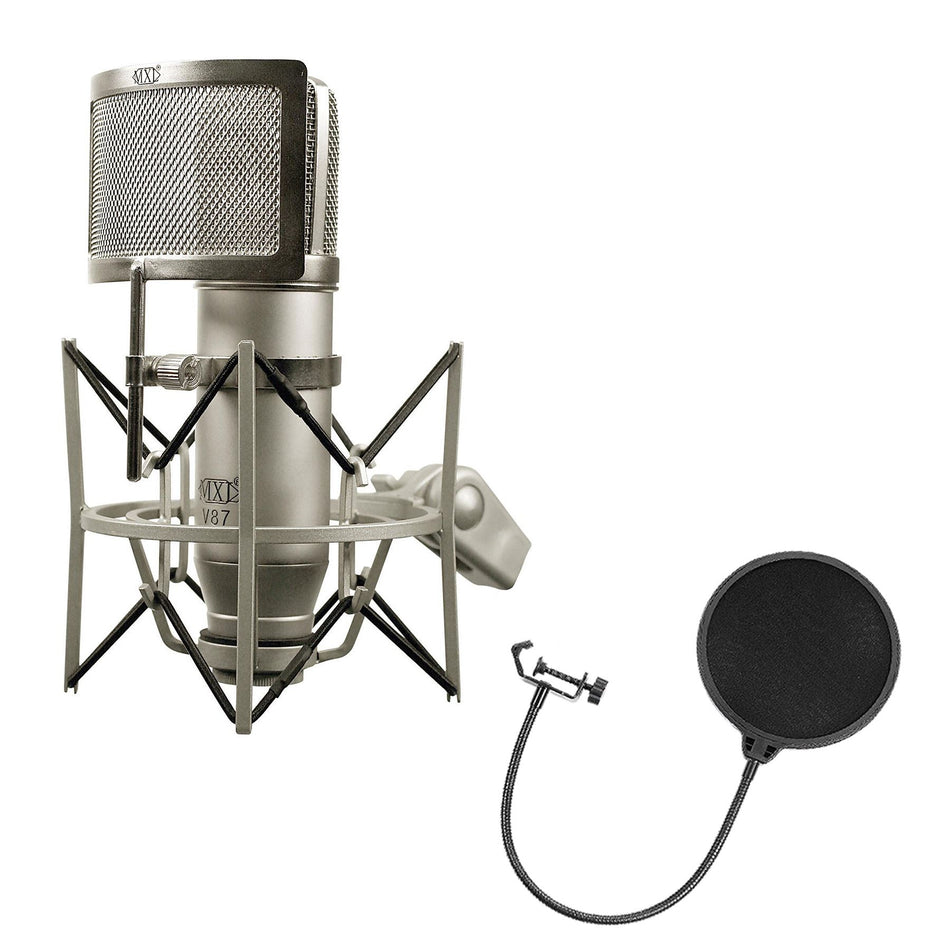 MXL V87 Studio Condenser Microphone Bundle with Nylon Pop Filter