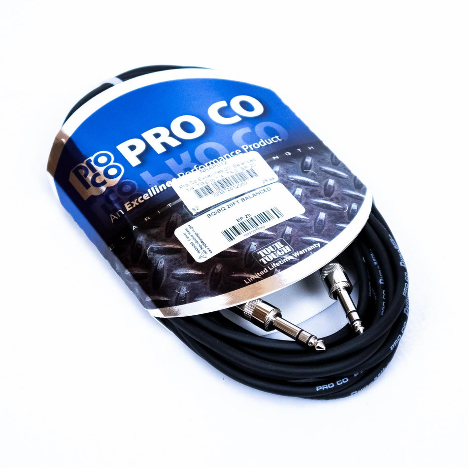 Pro Co Excellines 20' Patch Cable Balanced TRS BP-20 ProCo