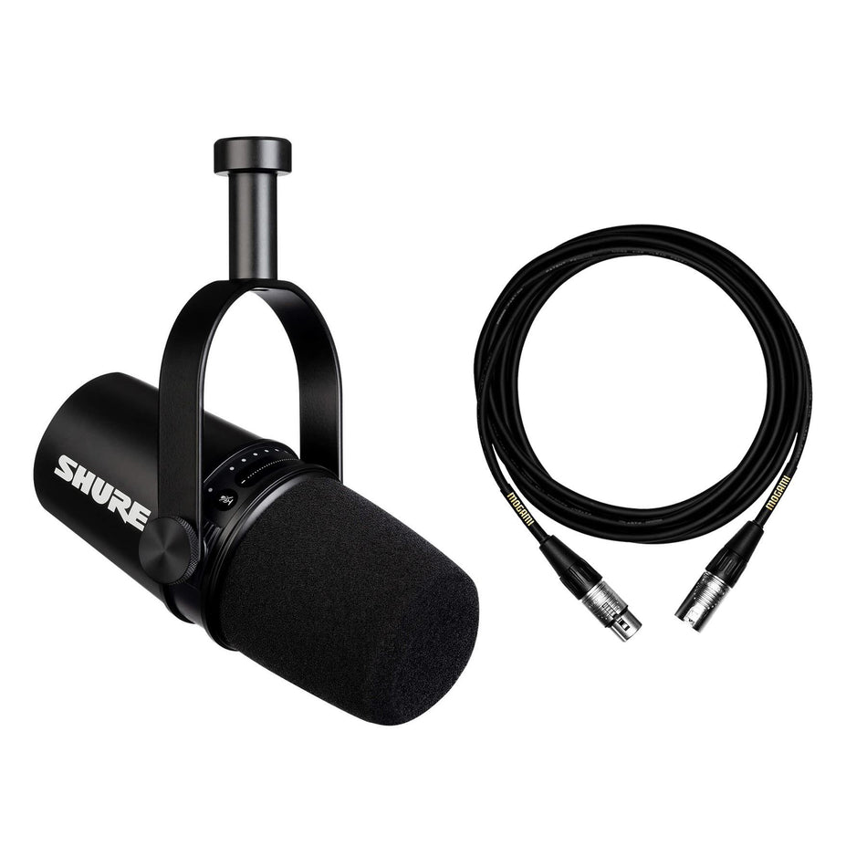 Shure Motiv MV7 Black Microphone Bundle with 15-Foot Mogami XLR Cable