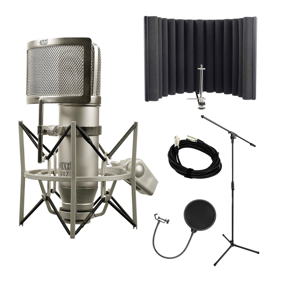 MXL V87 Condenser Microphone Bundle with sE Electronics RF-X, Pop Filter, Stand, Cable