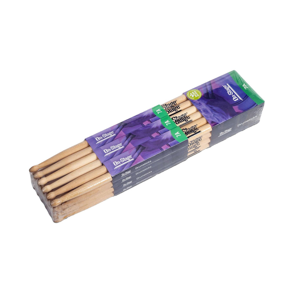 On-Stage MW7A Maple 7A Wood Drum Sticks with Wood Tips, 12-Pack