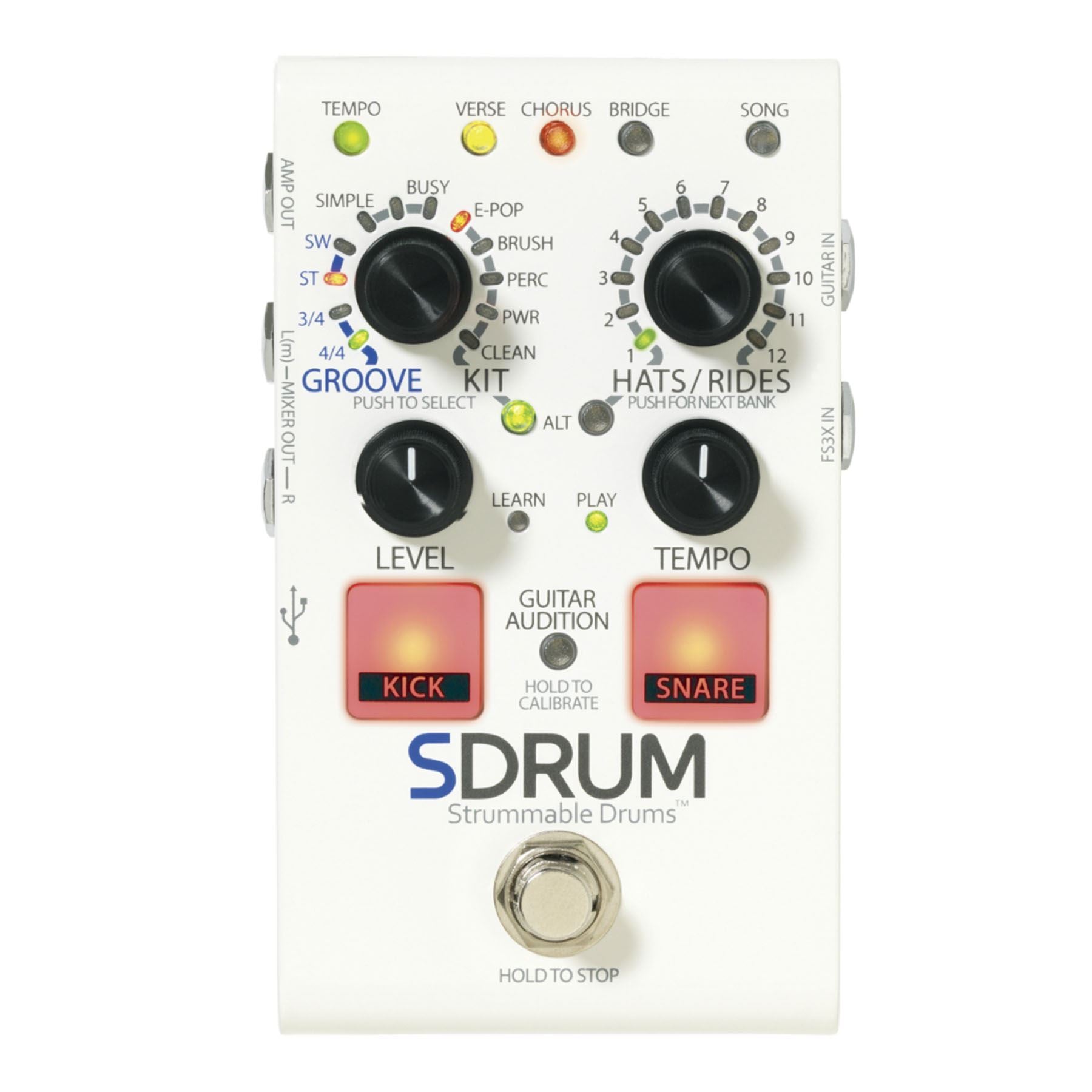 Digitech SDRUM Strummable Drums Effect Pedal Bundle with 1/4" TS Patch Cables