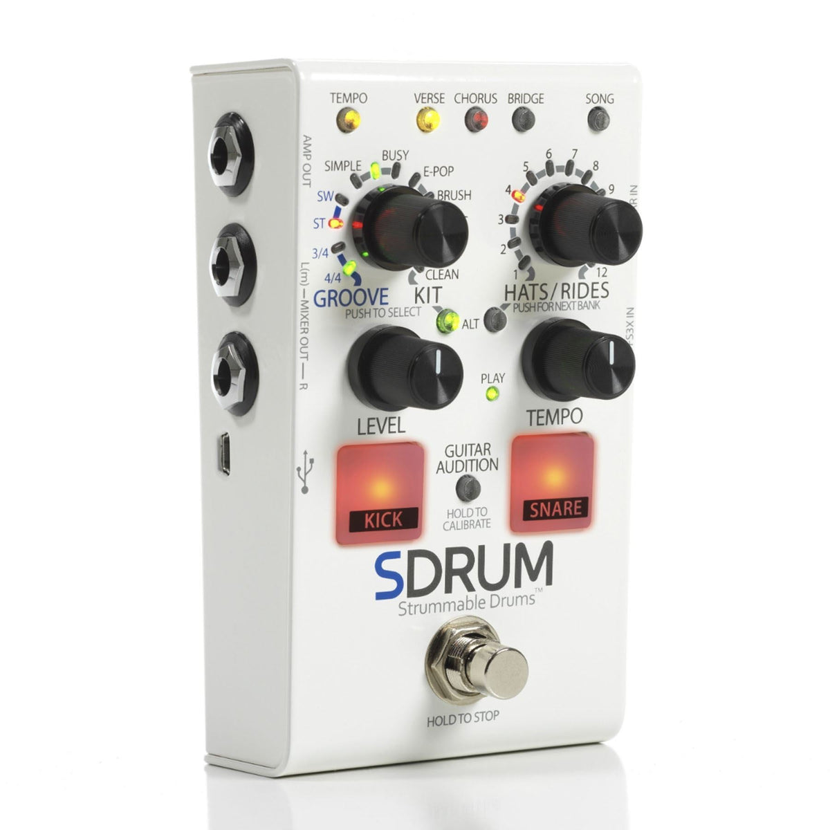 Digitech SDRUM Strummable Drums Effect Pedal Bundle with 1/4" TS Patch Cables