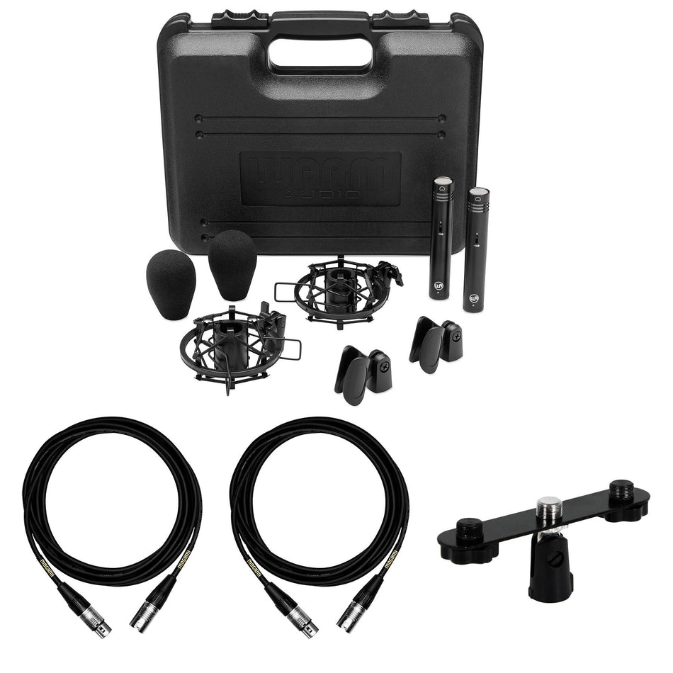 Warm Audio WA-84 Black Microphone Stereo Pair Bundle with T-Bar & Mogami Cables