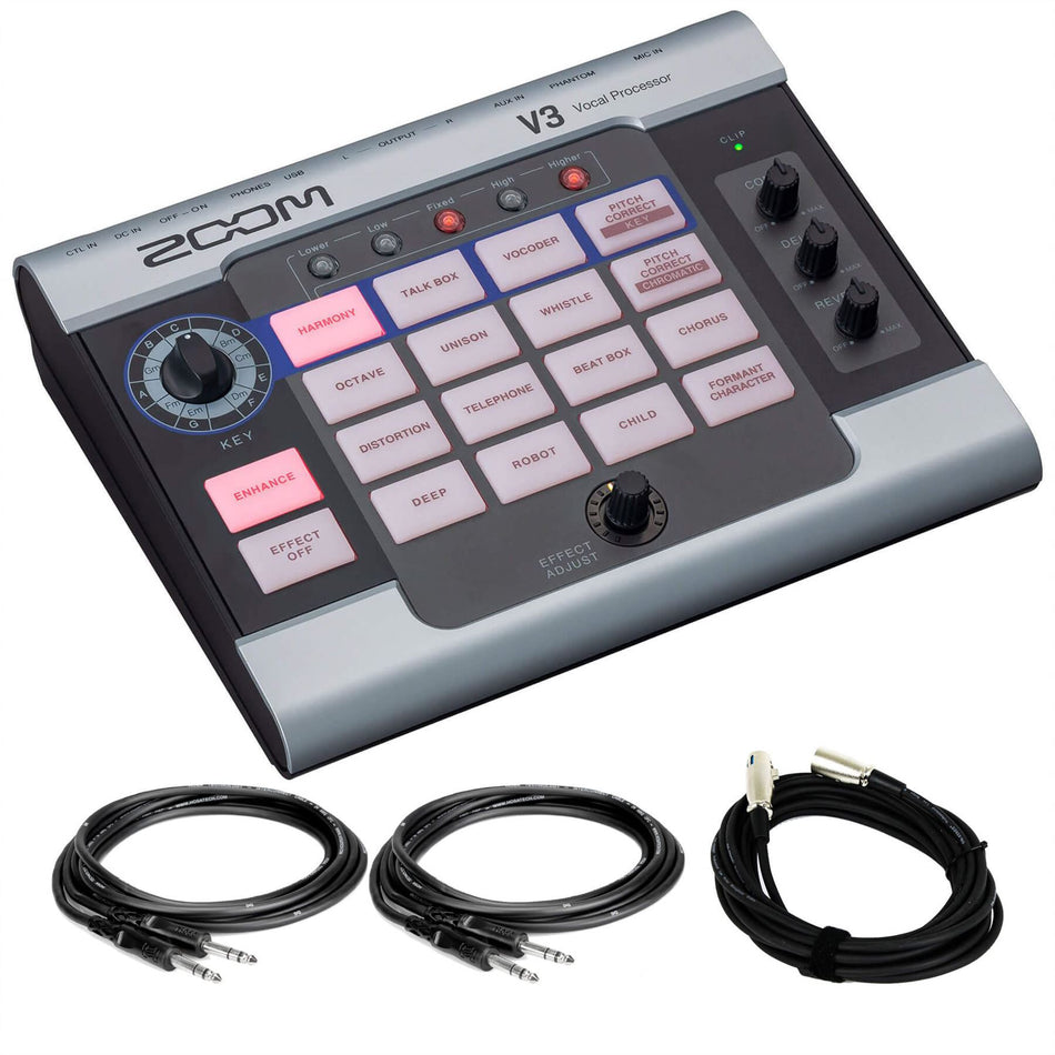Zoom V3 Multi-Effects Vocal Processor Bundle with XLR Cable & TRS Cables
