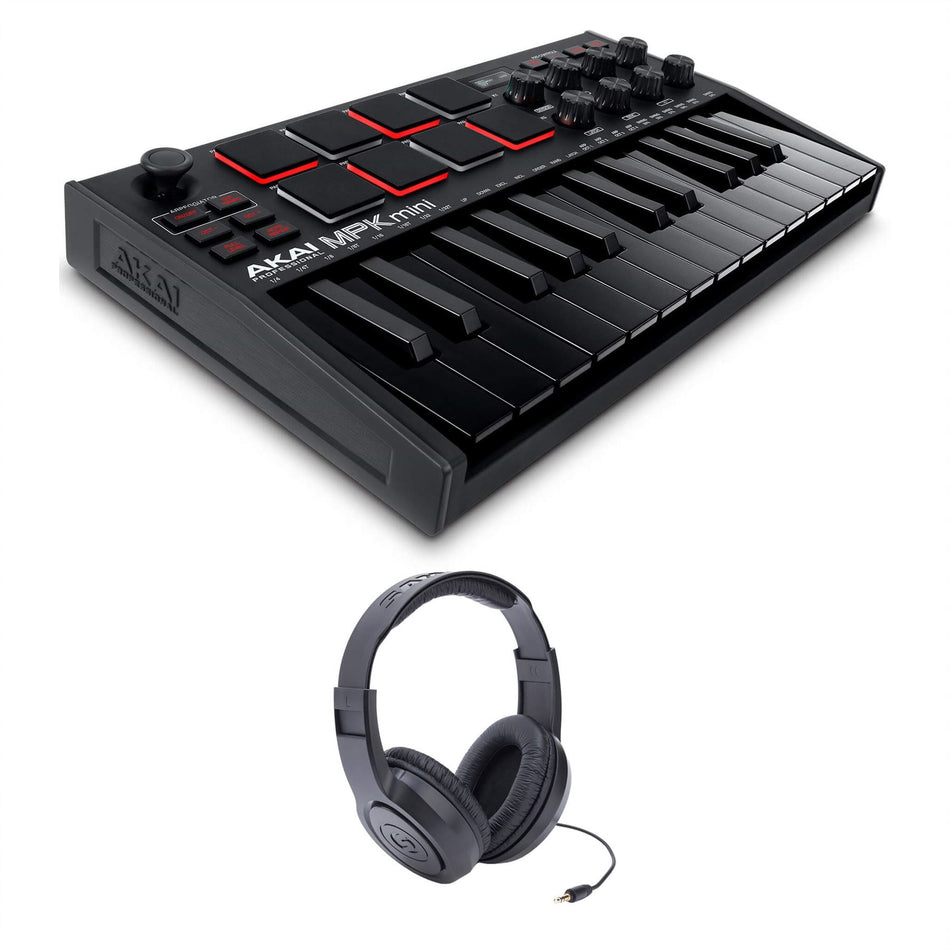 Akai MPK Mini MK3 Black SE Keyboard Bundle with Samson SR350 Headphones