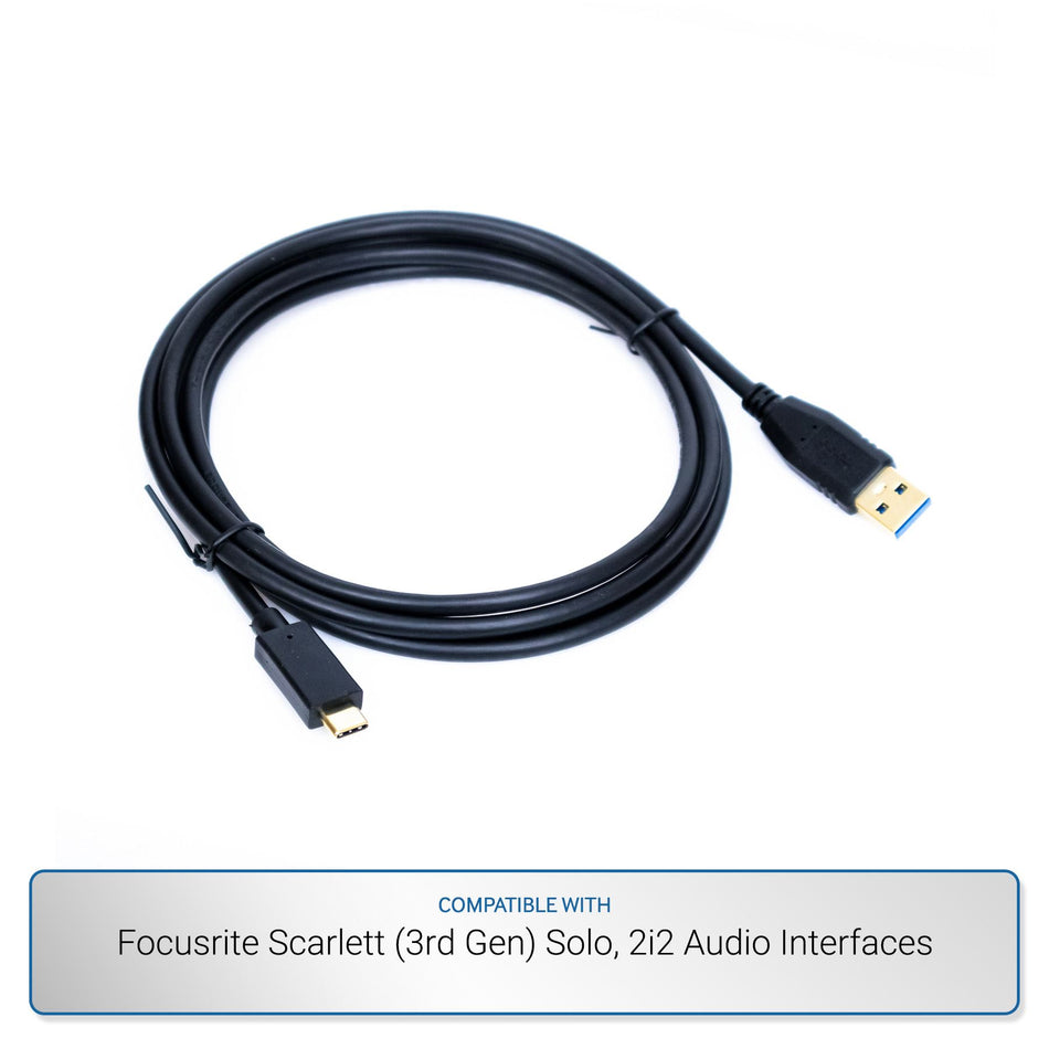 6ft USB-C to USB-A Cable compatible with Focusrite Scarlett (3rd Gen) Solo, 2i2
