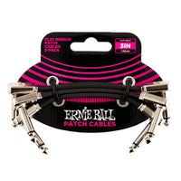 Ernie Ball 6220 3-Pack Black 3" Flat Ribbon 1/4" TS Low Profile Patch Cables