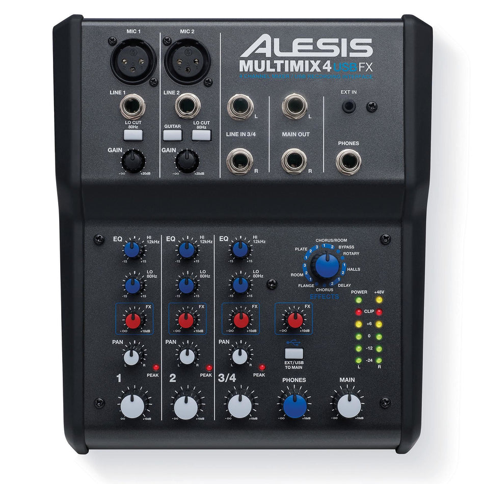 Alesis MultiMix 4 USB FX 4-channel Compact Studio Mixer with USB & Effects