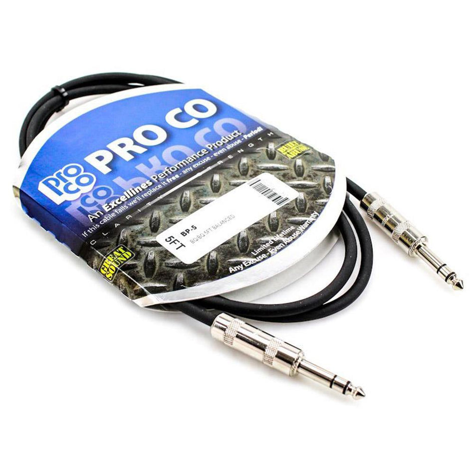 Pro Co Excellines 5' Patch Cable Balanced TRS BP-5 ProCo
