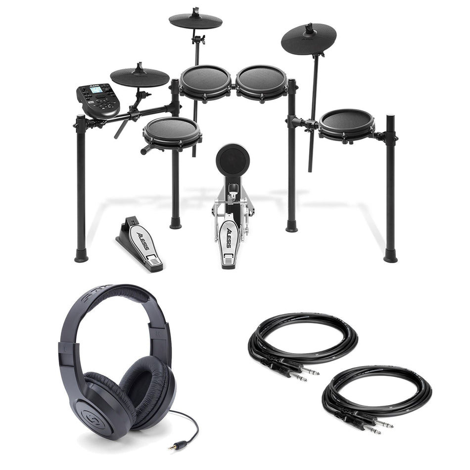 Alesis Nitro Mesh Kit Bundle with Samson SR350 Headphones and 2 Hosa TRS Cables