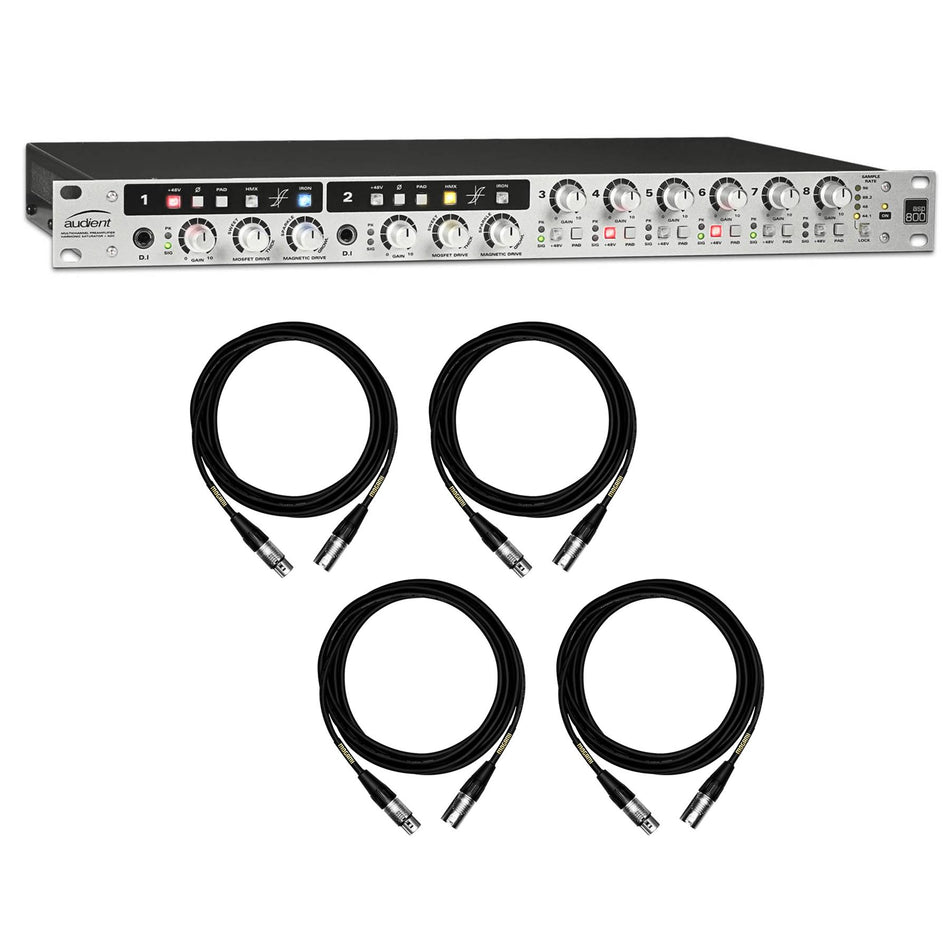 Audient ASP800 8-Channel Preamp w/ 4 Premium 15-foot XLR Mogami Cables Bundle