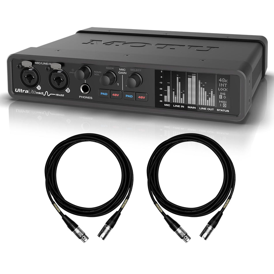 MOTU UltraLite-mk5 USB Audio Interface w/ 2 Mogami XLR Cables Bundle