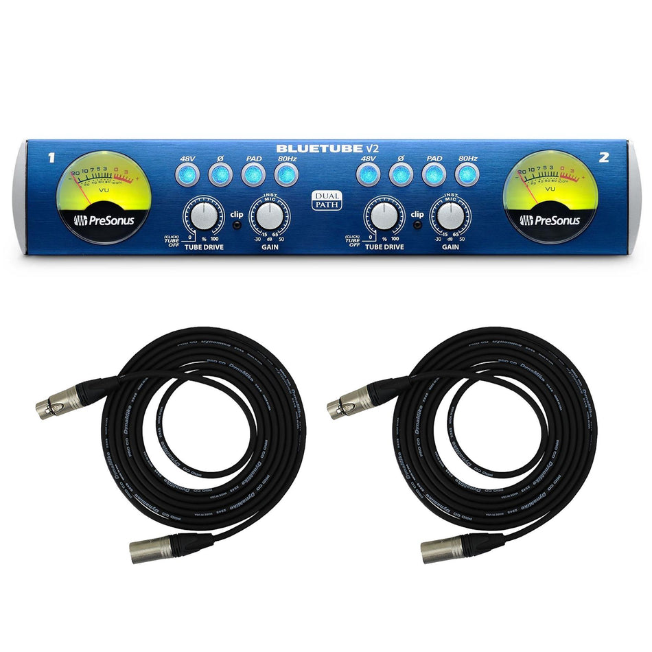 PreSonus BlueTube DP V2 Stereo Mic Preamp w/ Pro Co EXMN-15 XLR Cables Bundle