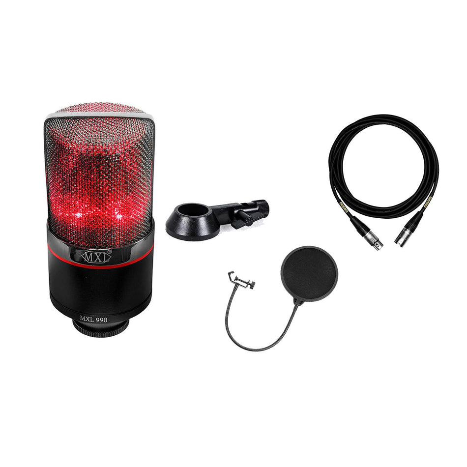 MXL 990 Blaze Microphone Bundle with 15-foot Mogami XLR Cable & Pop Filter