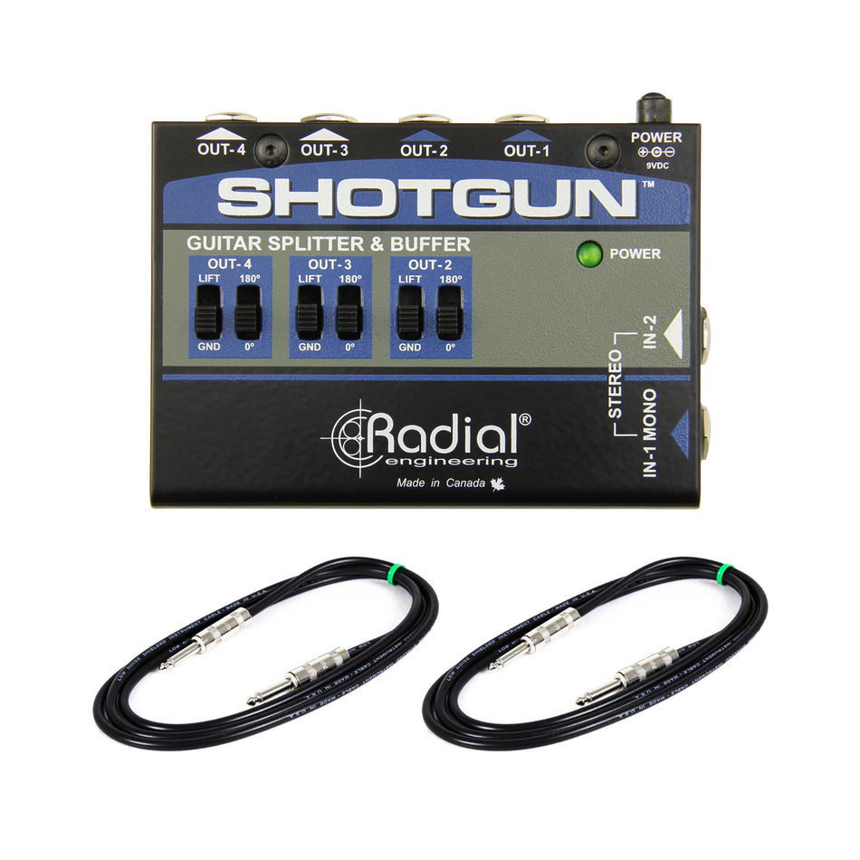 Radial Engineering Shotgun with 2 6-foot 1/4" TS Instrument Cables Bundle