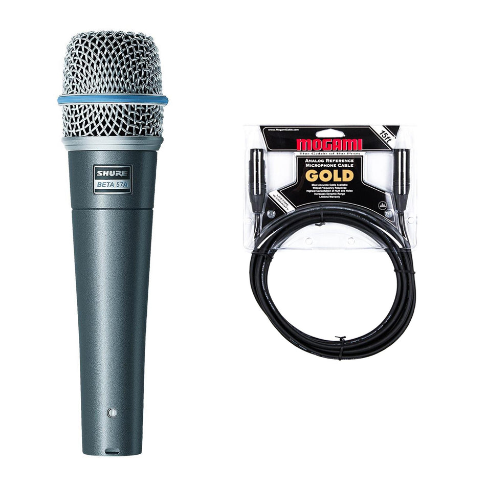 Shure Beta 57A Dynamic Microphone Bundle with Mogami Gold XLR Cable