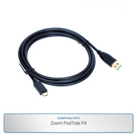 6-foot USB-C to USB-A Cable compatible with Zoom PodTrak P4