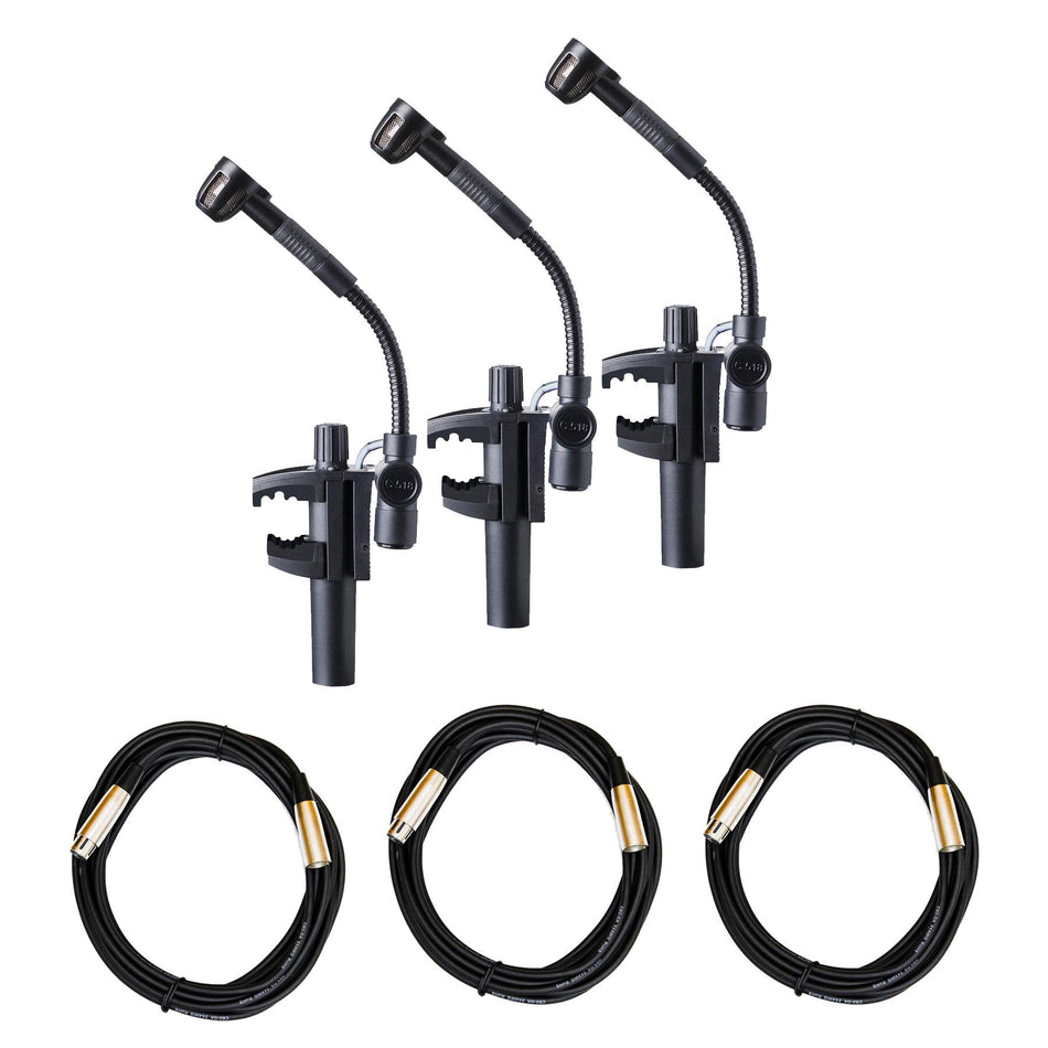 AKG C518M Miniature Condenser Microphone Three Pack Bundle with 3 XLR Cables