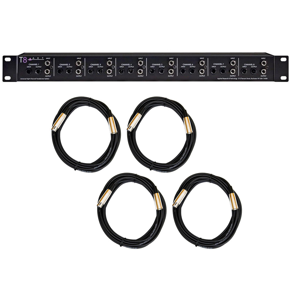 ART T8 Transfomer Isolator w/ 4 XLR Cables Bundle