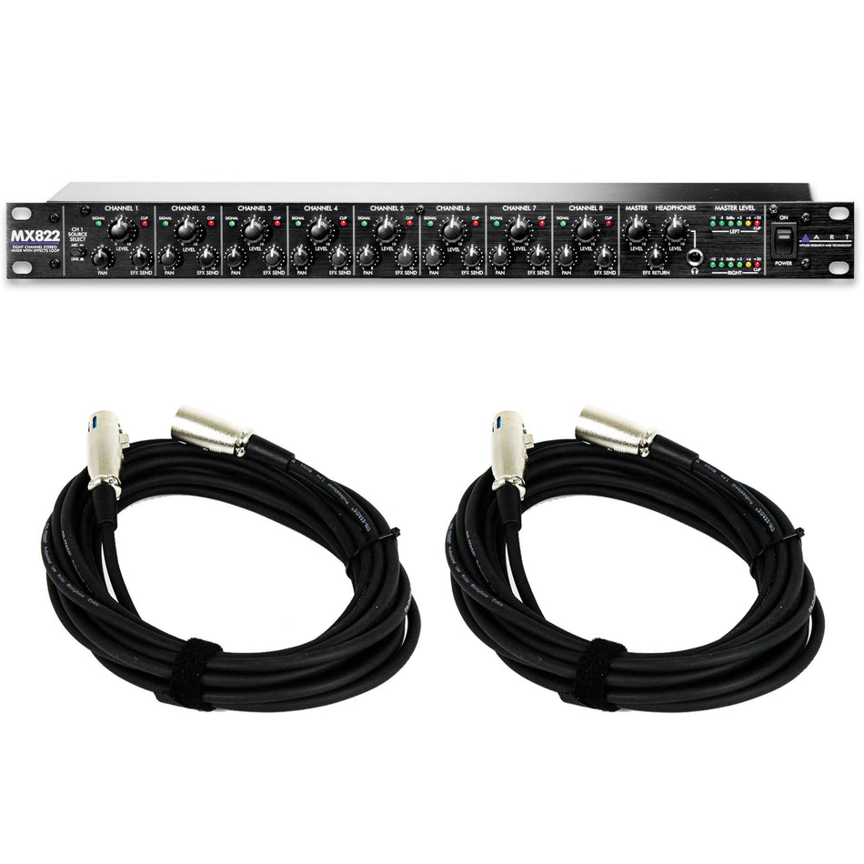 ART MX822 8-Channel Stereo Mixer with Effects Loop Bundle with 2 XLR Cables
