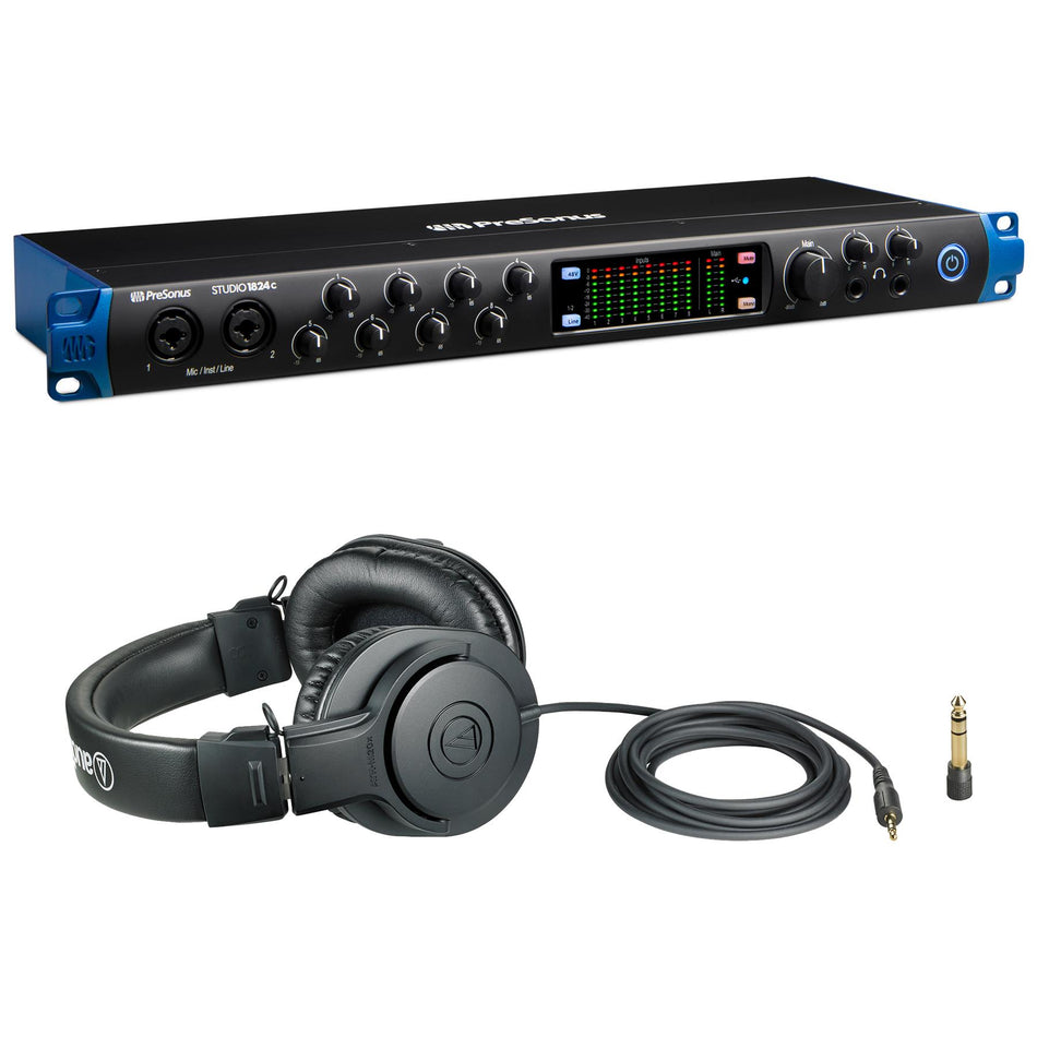 PreSonus Studio 1824C USB Interface w/ Audio-Technica ATH-M20x Headphones Bundle