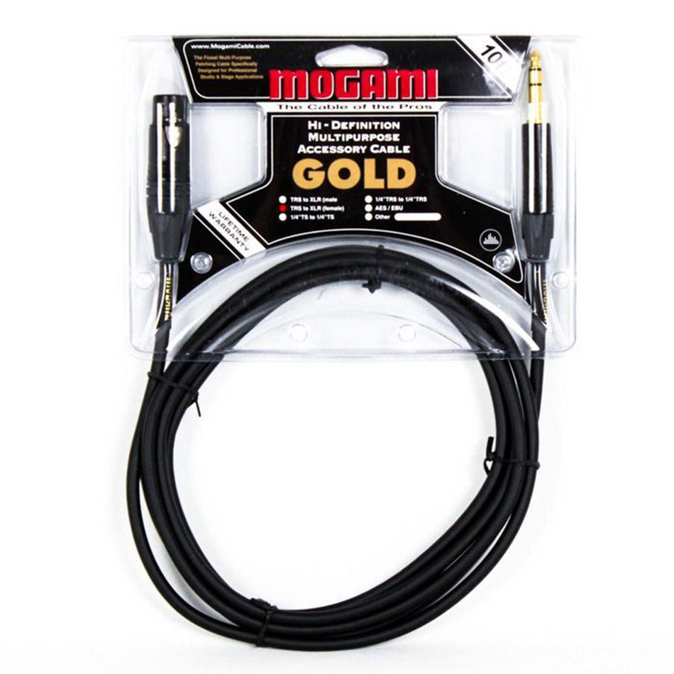 Mogami Gold 1/4" TRS to XLRF (Female) Balanced Patch Cable, 10 Foot