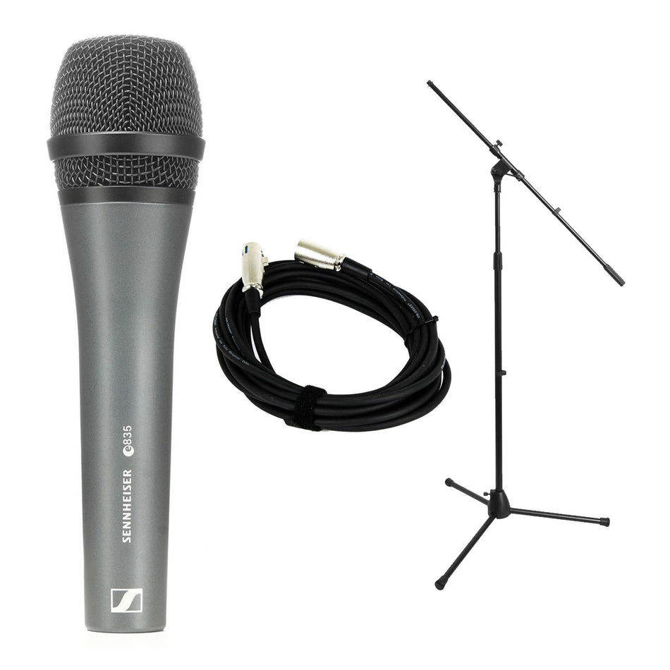 Sennheiser e835 Microphone w/ 20-foot XLR Cable & Stand Bundle