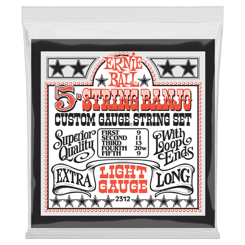 Ernie Ball 2312 Light 5-String Stainless Steel Loop End Banjo Strings (9-20 Gauge)