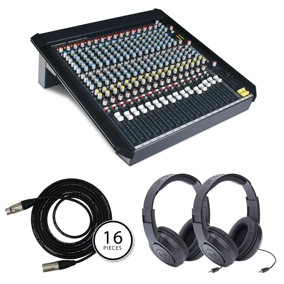 Allen & Heath WZ4 16:2 Mixer Bundle with 8 15-foot Pro Co XLR Cables & 2 Samson SR350 Headphones