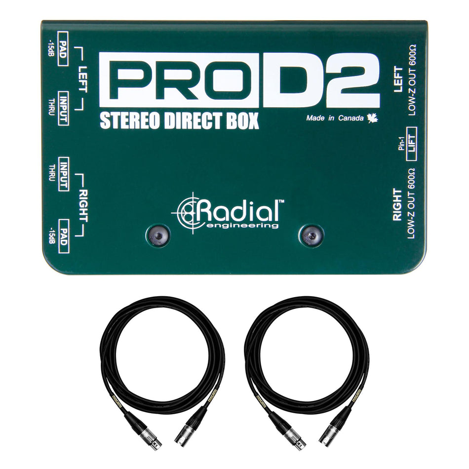 Radial Engineering ProD2 w/ 2 15-foot XLR Mogami Cables Bundle