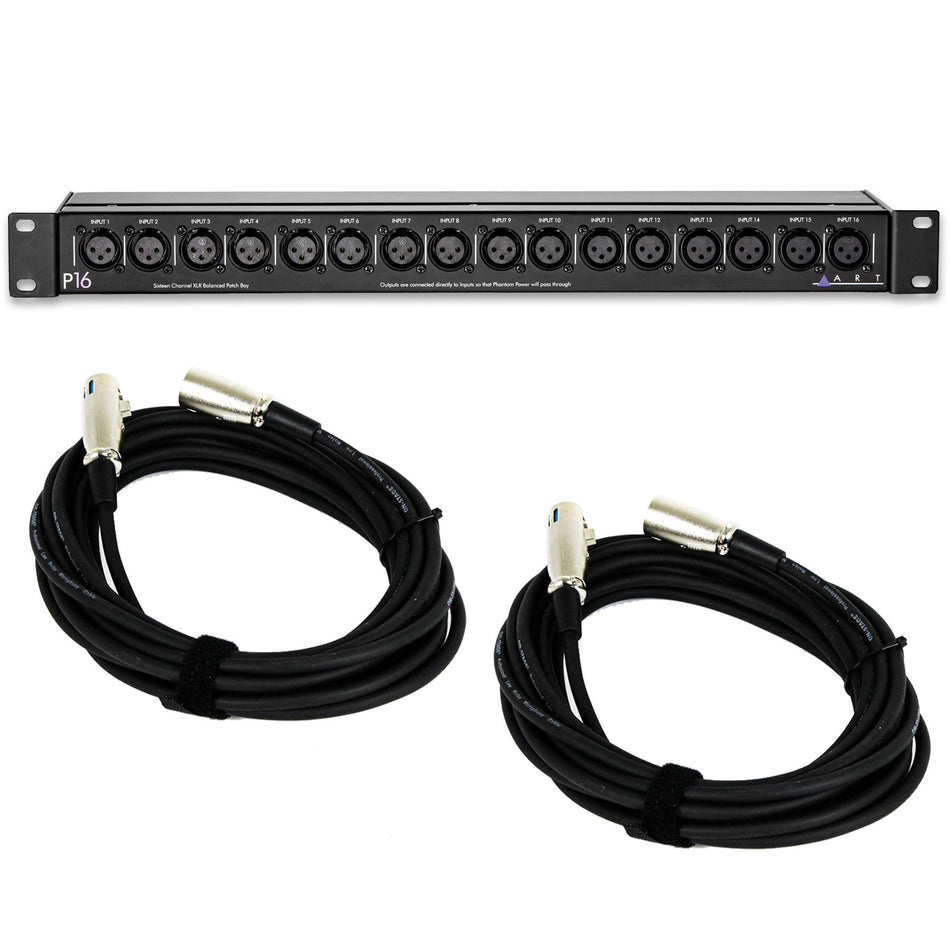 ART P16 XLR PatchBay w/ 2 XLR Cables Bundle