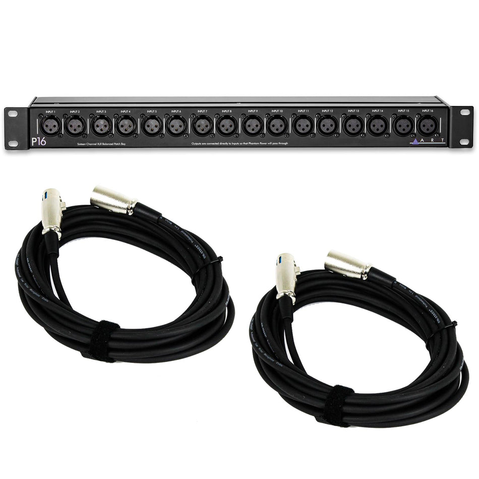 ART P16 16-Channel XLR Balanced PatchBay Bundle with 2 XLR Cables