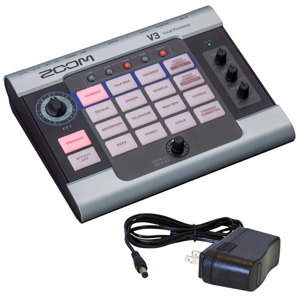 Zoom V3 Multi-Effects Vocal Processor Bundle with 9V Pedal Power Supply