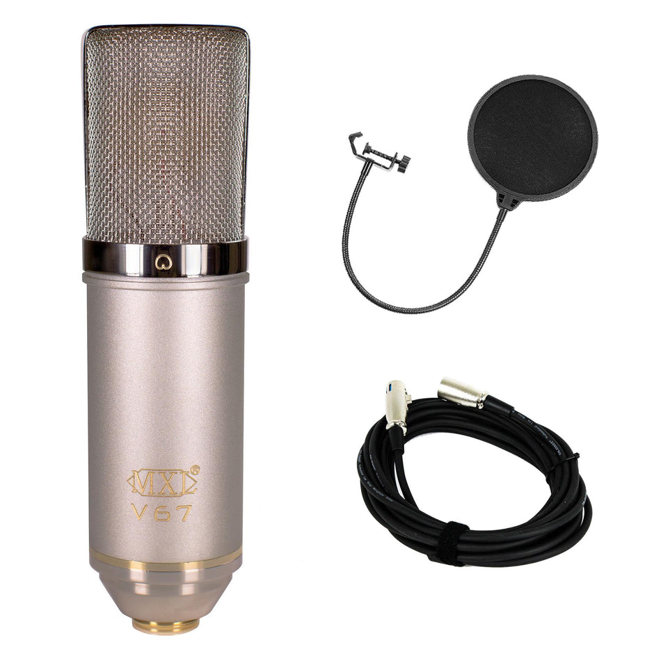 MXL V67G HE Microphone w/ 20-foot XLR Cable & Pop Filter Bundle