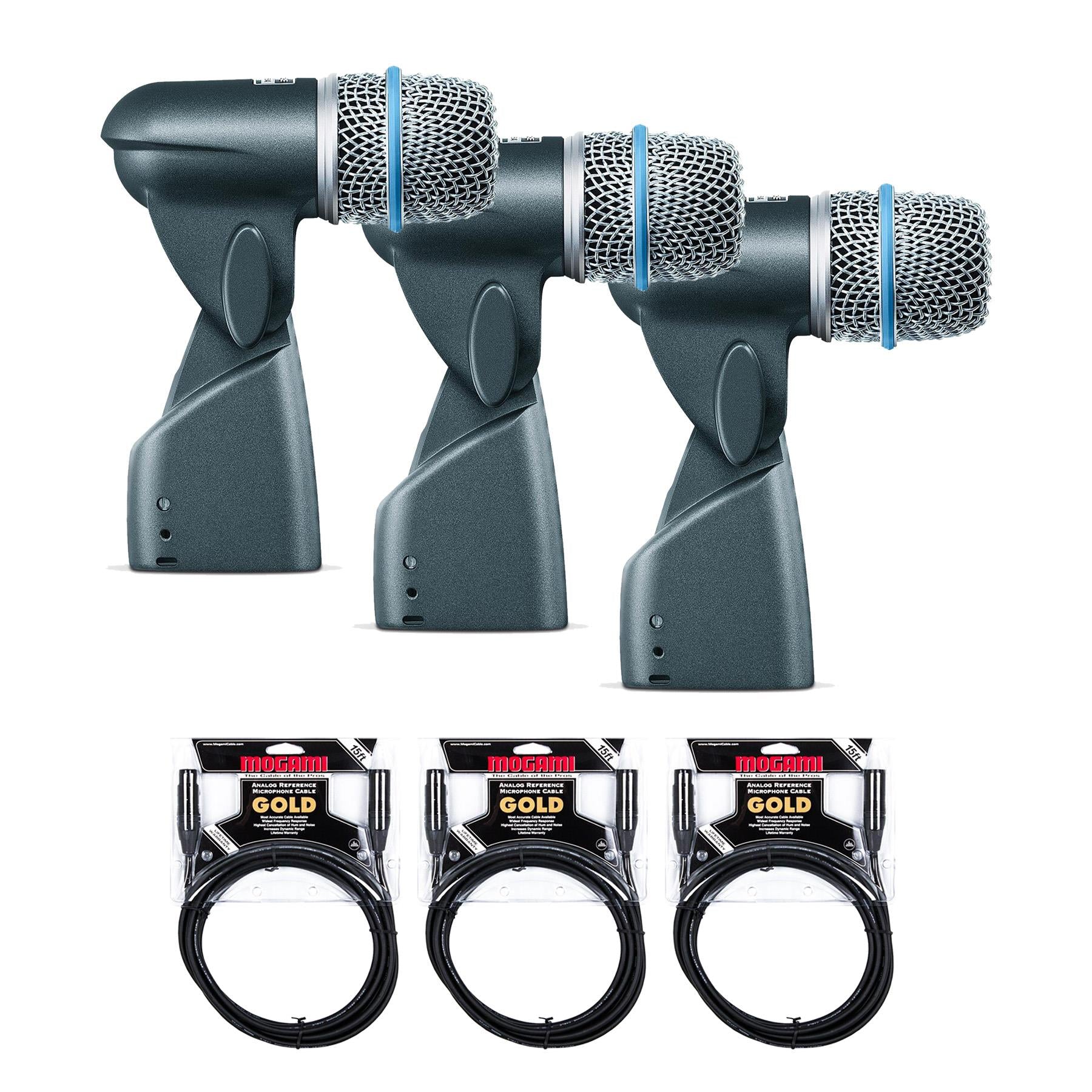Shure Beta 56A Snare/Tom Microphone 3-Pack Bundle with Mogami Gold