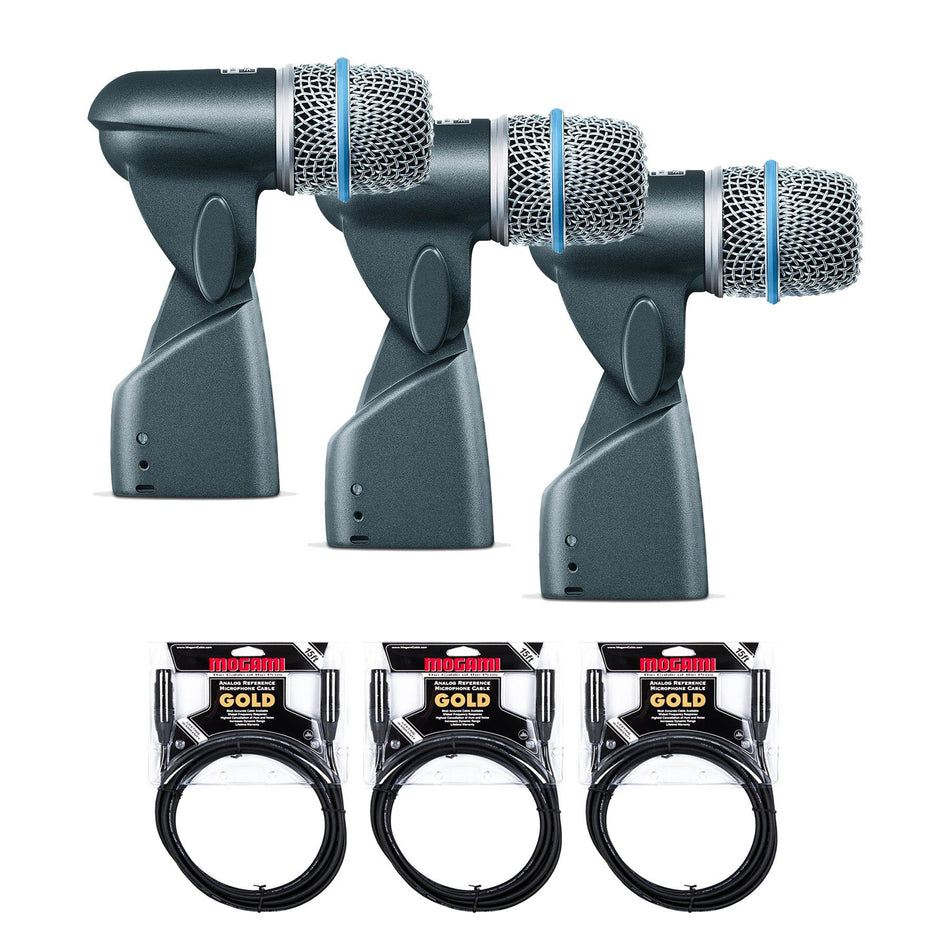 Shure Beta 56A Snare/Tom Microphone 3-Pack Bundle with Mogami Gold XLR Cables