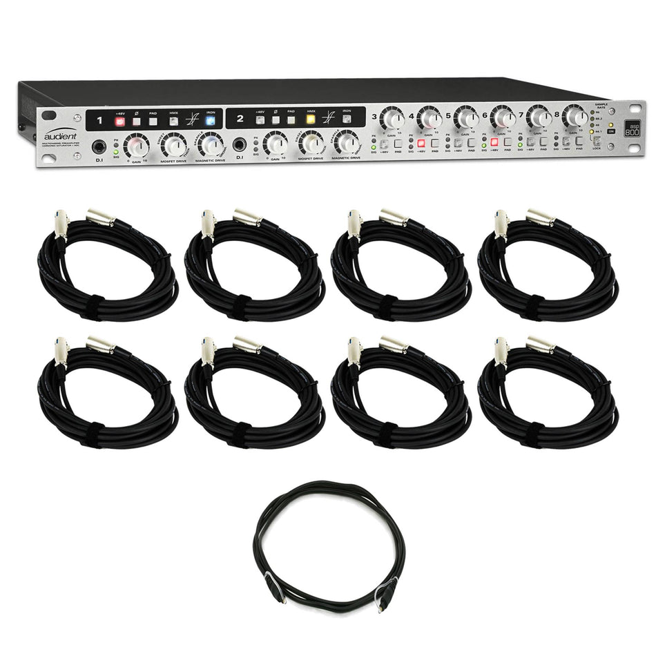 Audient ASP800 8-Channel Mic Pre w/ XLR Cables & Hosa Optical Cable Bundle