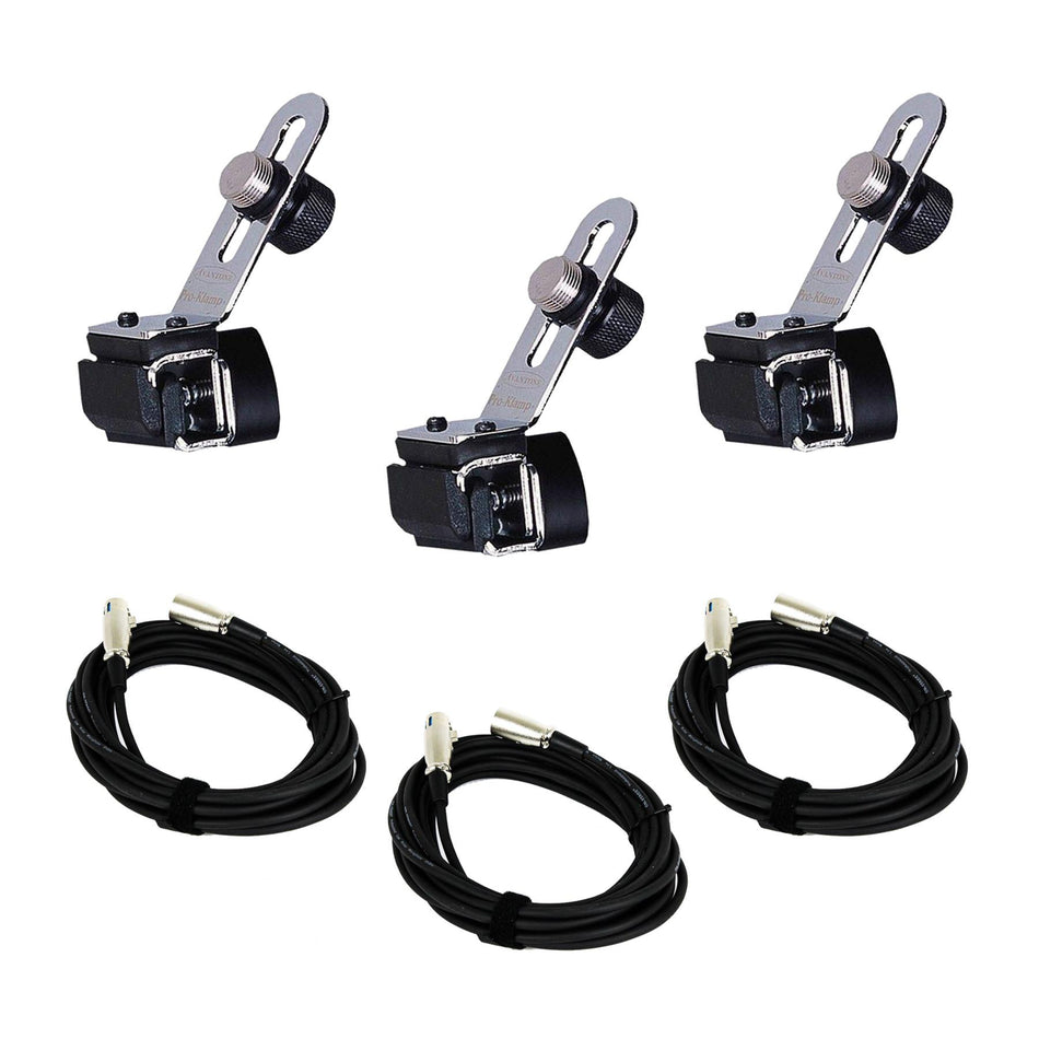 Avantone Pro PK-1 Pro-Klamp Drum Rim Mount 3-Pack Bundle with 20-foot XLR Cables