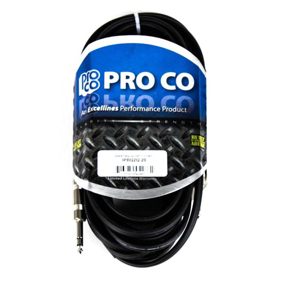 Pro Co Excellines 20-foot Insert Y Cable 1/4" TRS to Dual TR IPBQ2Q-20 ProCo