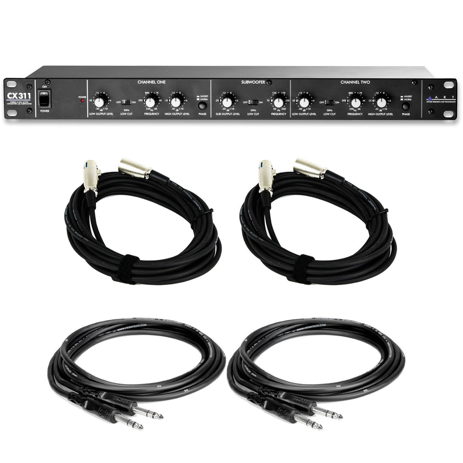 ART CX311 2-Way Crossover with Subwoofer Out Bundle with XLR & TRS Cables