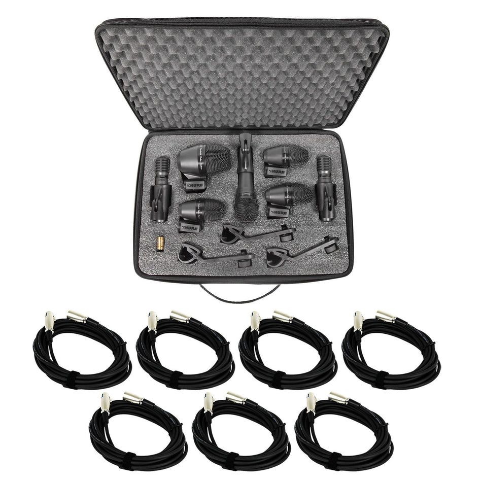 Shure PGA Drum Kit Microphone 7-Pack w/ 7 Twenty-foot XLR Cables Bundle