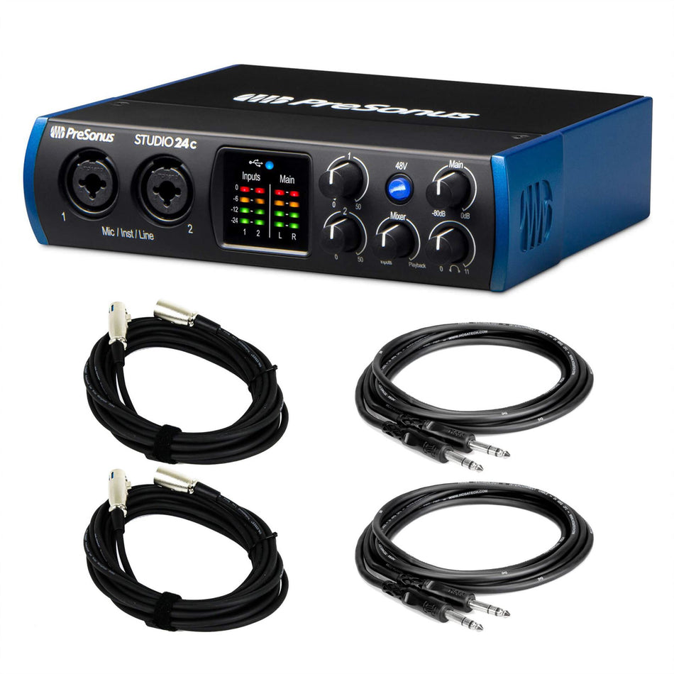 PreSonus Studio 24C USB Interface Bundle with XLR Cables & TRS Cables