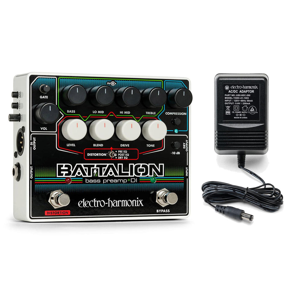 Electro-Harmonix Battalion Bass Preamp & DI Effects Pedal with Power Supply