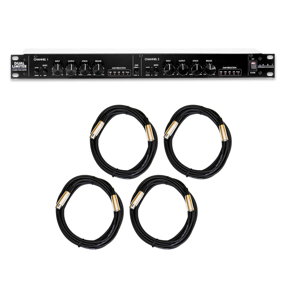 ART Dual Limiter 2-Channel Classic PMW Limiter Bundle with 4 20-foot XLR Cables