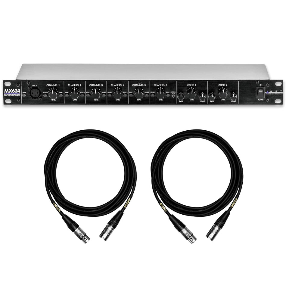 ART MX624 6-Channel Stereo Mixer Bundle with 2 15-foot Mogami XLR Cables
