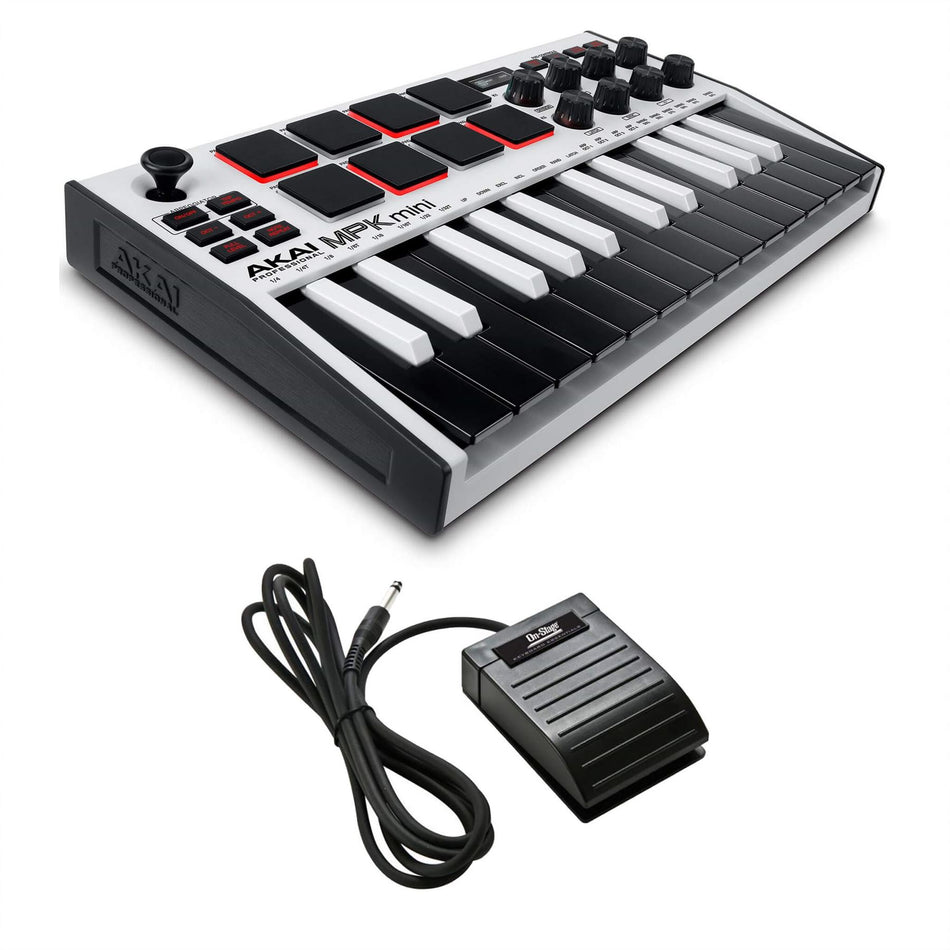 Akai MPK Mini MK3 White SE Keyboard Bundle with Sustain Pedal