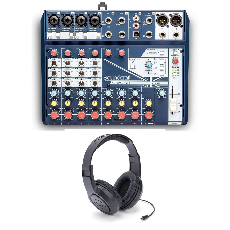 Soundcraft Notepad 12FX Mixer Bundle with Samson SR350 Headphones