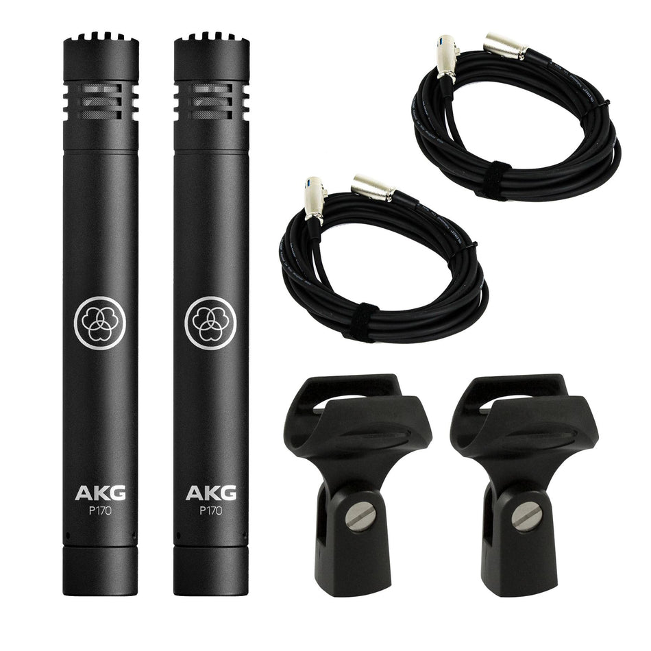 AKG P170 Microphone Stereo Pair w/ Two 20' XLR Cables Bundle