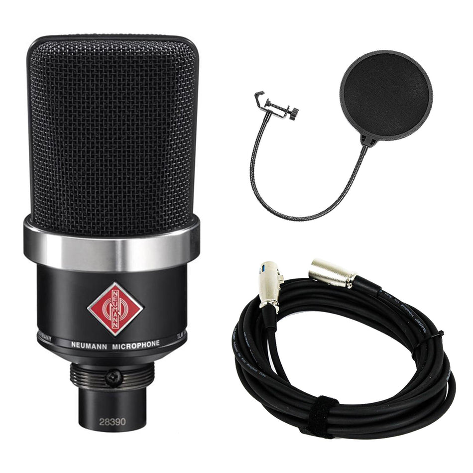 Neumann TLM 102 Black Microphone w/ 20-foot XLR Cable & Pop Filter Bundle